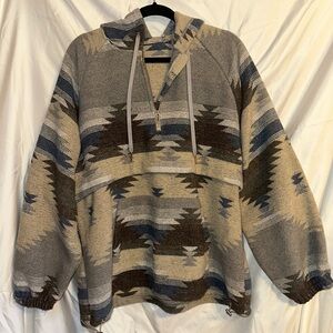 Women’s Aztec Pattern Pullover Hoodie - Gray & Blue